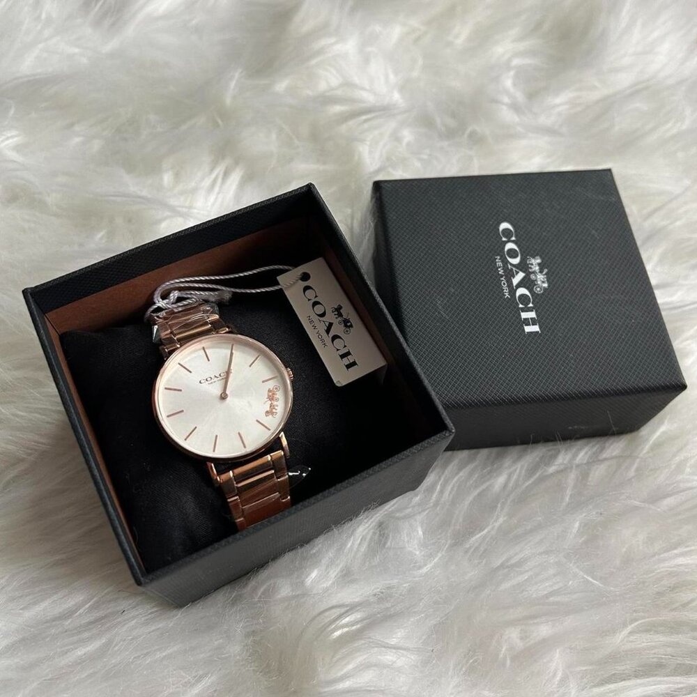 Coach white + rose gold Perry watch